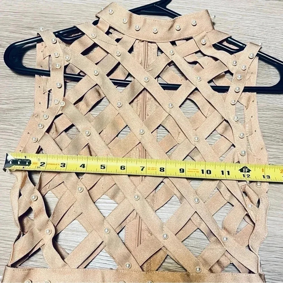 FASHION NOVA BANDAGE SEXY DRESS  TAN COLOR MEDIJM - Picture 11 of 16